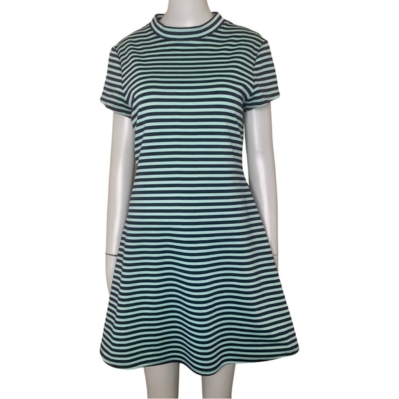 FREE PEOPLE Beach Striped Dress Navy Multi Knit Cover Up Short Sleeves Casual - Picture 12 of 14